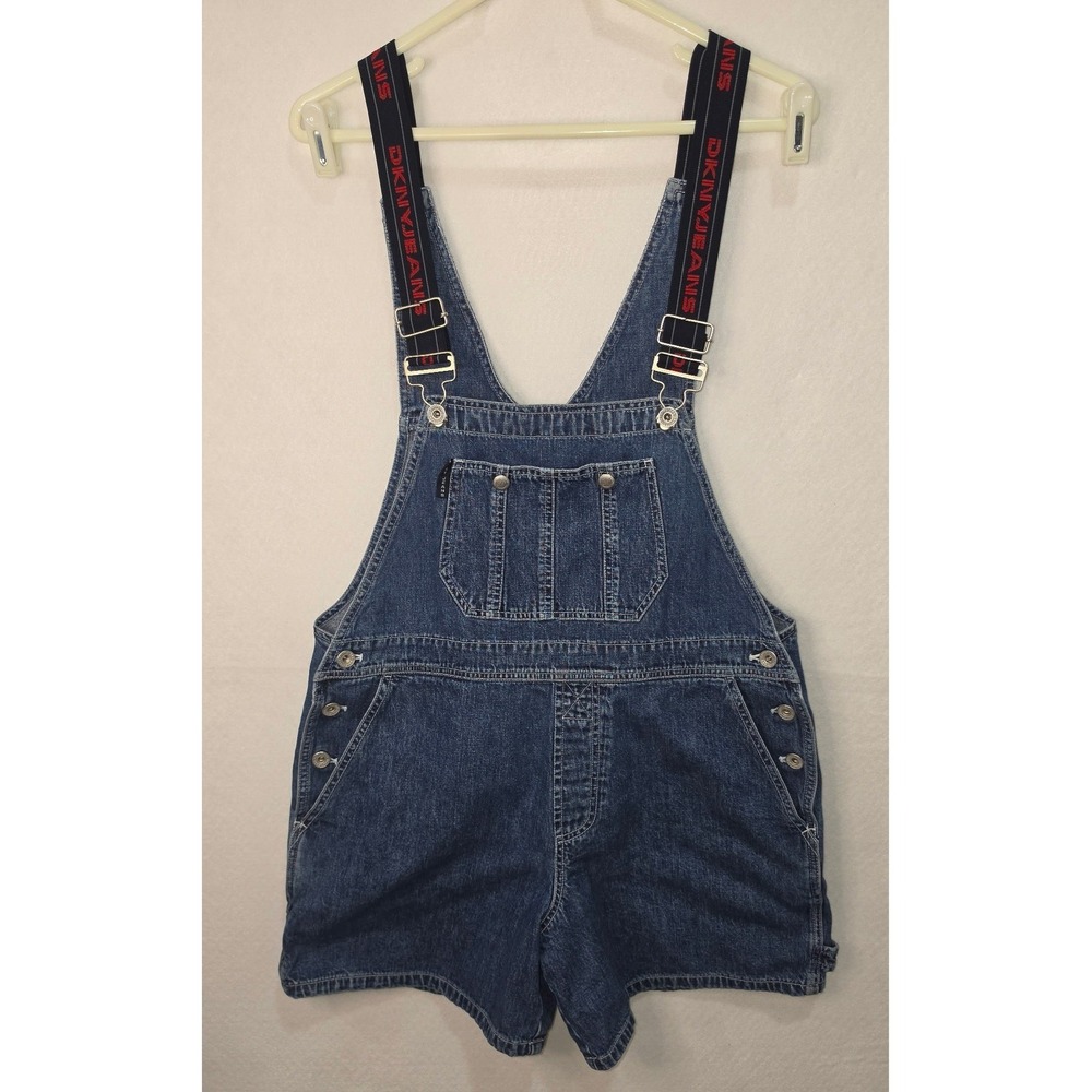 DKNY Jeans Vintage Y2K Denim Shortalls Logo Straps Blue Overalls Medium
